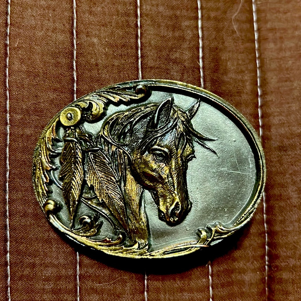 Bronze horse belt buckle